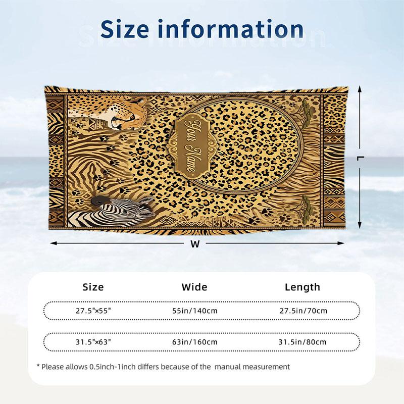 Wild Animal Safari Journal Theme Quick Dry Beach Towel Custom Name Text Print Large Sand Resistant Towel Beach Vacation