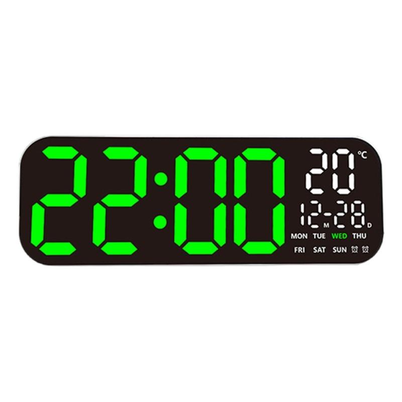 Large LED Digital Wall Clock with Remote Control Date Week Temperature Display Auto Dimming for Living Room Bedroom