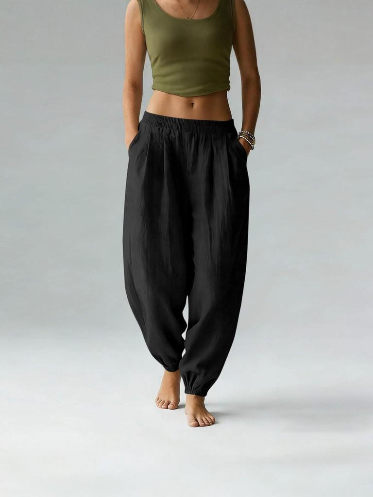 2025 European & American Style Women's High Waist Cotton Linen Wide Leg Yoga Pants