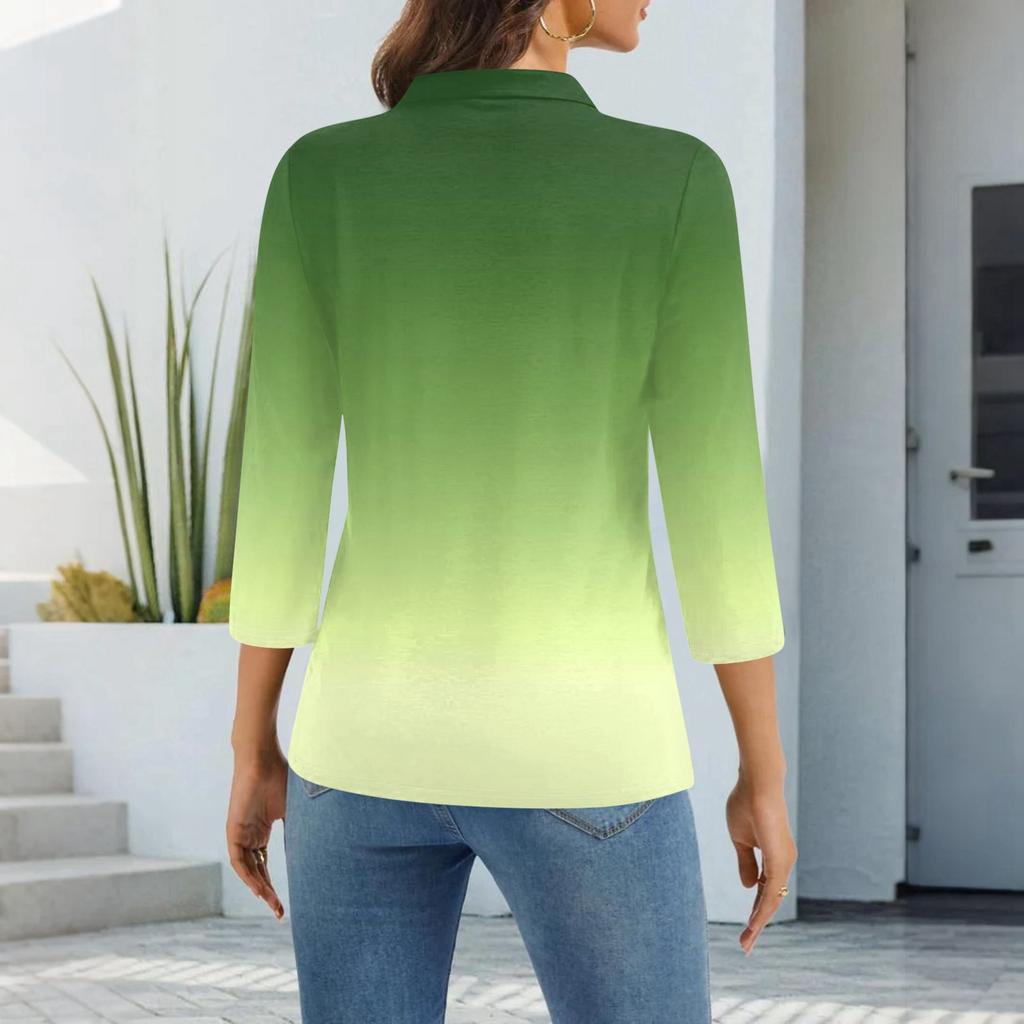 Damenmode Lässig Revers Kurz 3/4 Ärmel Print Hemd Damen Knopfleiste Oberteile