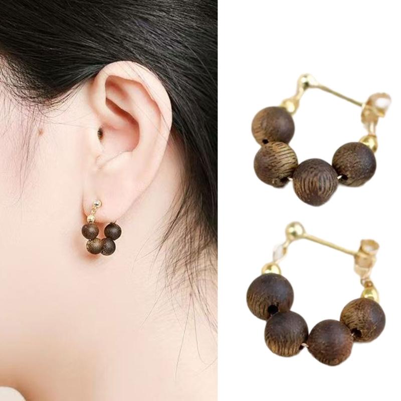 Natural Sandal Wood Earrings Featuring Traditional Chinese Designs Expertly Crafted for Sensitive Skin Wear