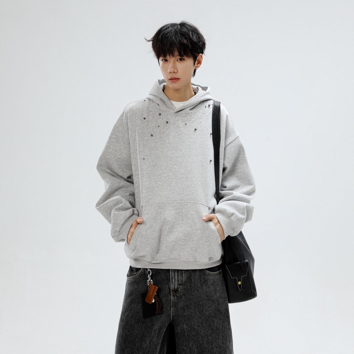 Unisex Retro Bead & Embroidery Hoodie - Loose-Fit Sweatshirt 2XL