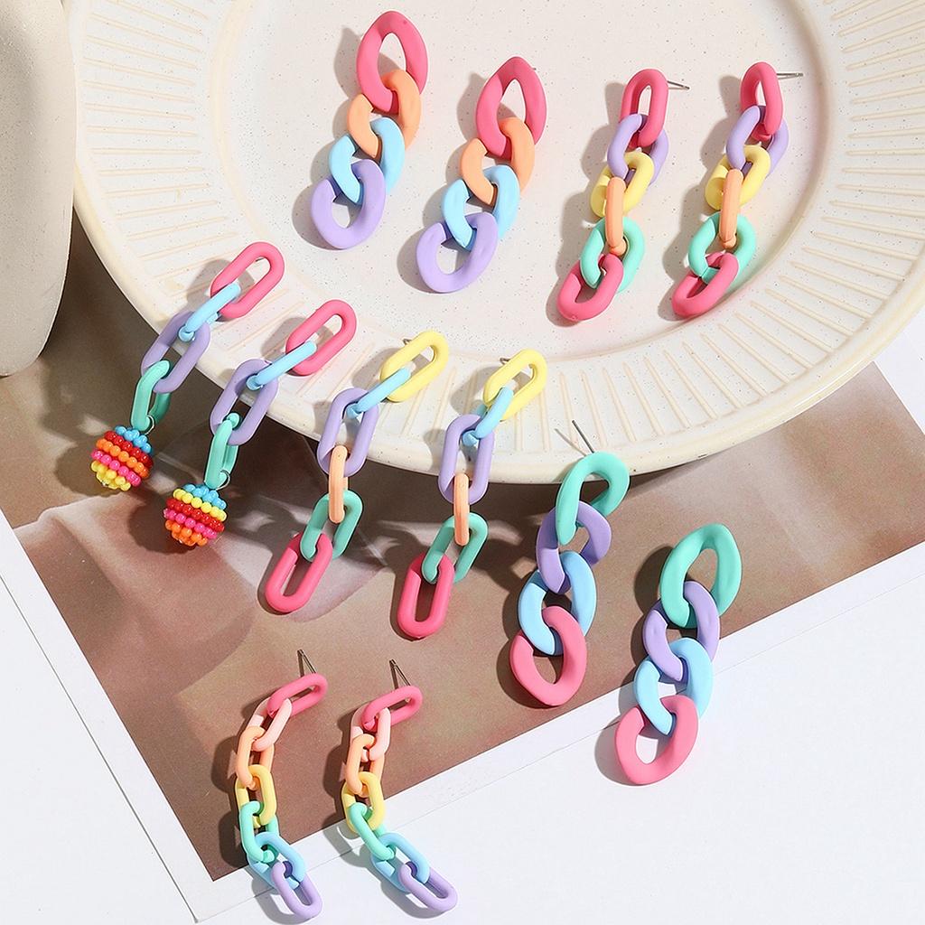 Trendy Acrylic Geometric Earrings For Women Colorful Chain Design 2023 Summer Fashion