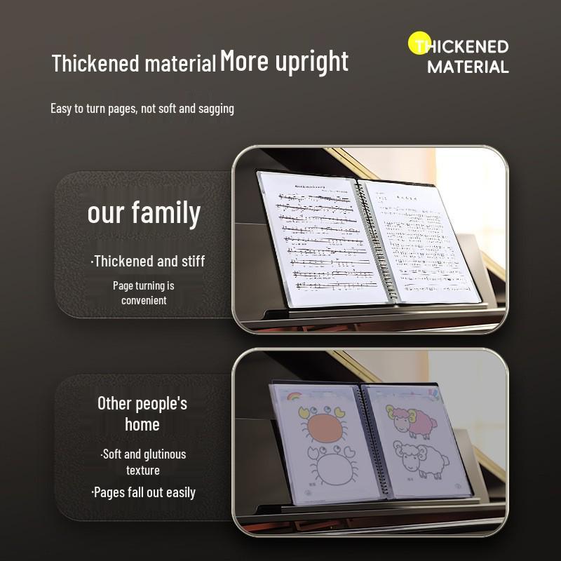 Customizable Non-Reflective A4 Sheet Music Clip Folder with Multi-Layer Insert Pages for Piano and Composition.