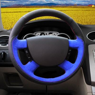 GNUPME DIY Customized Name Hand-Stitched Black Genuine Leather Car Steering Wheel Cover for Ford Focus Kuga Mondeo Edge