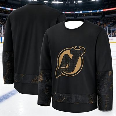 2026 New Jersey Herren Eishockey Trainingsanzug - Schwarz-Gold Sonderedition 3D-gedrucktes Sport-Schnelltrocknungs-Oberteil Familie