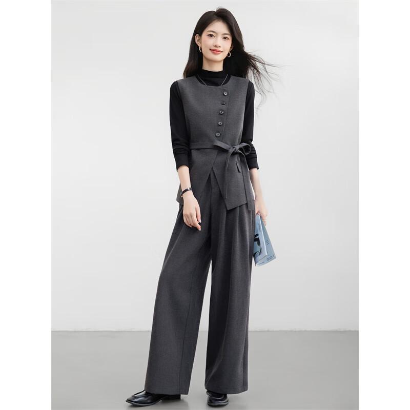 Women's Elegant Wool Blend Vest & Wide-Leg Pants 3-Piece Set