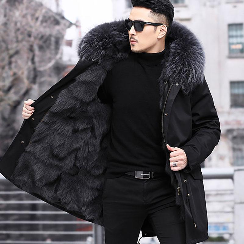 Men's Parka with Full Mink Fur Inner Liner New Winter Style Fur-on-skin Coat Imitated Mink Cashmere Mid-long Length Fur Coat