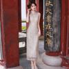 Modern Chinese-Inspired Long Cheongsam Dress Women 2026 Stylish Vintage Elegant Gown With Stand Collar
