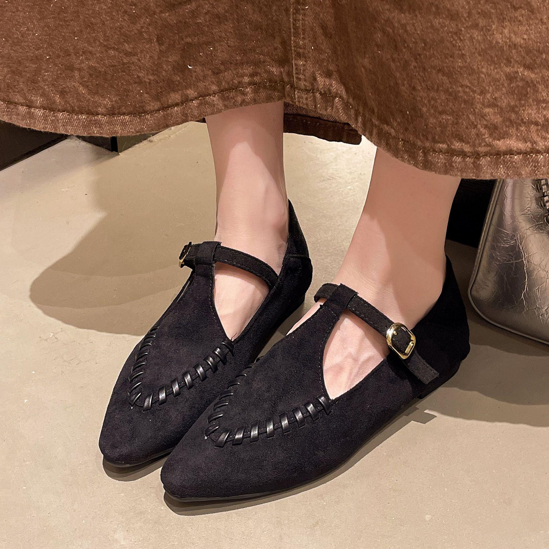

French British style versatile women s shoes suede Mary Jane shoes 2025 autumn soft-soled shoes retro single shoes flat shoes 40 чорний