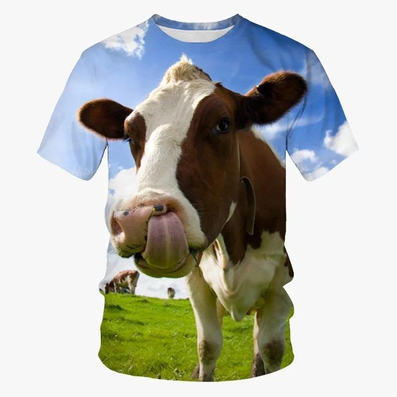 Men Cow Print T Shirt Red Sunglasses Heifer Graphic Short Sleeve Casual Tops