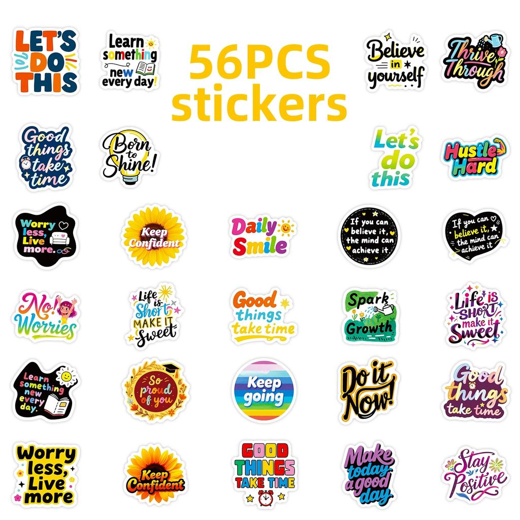 56 STK Inspirierende Graffiti-Aufkleber Positive Text-Aufkleber Dekorative Notizbuch-Laptop-Aufkleber Wasserdichte Schreibwaren-Aufkleber