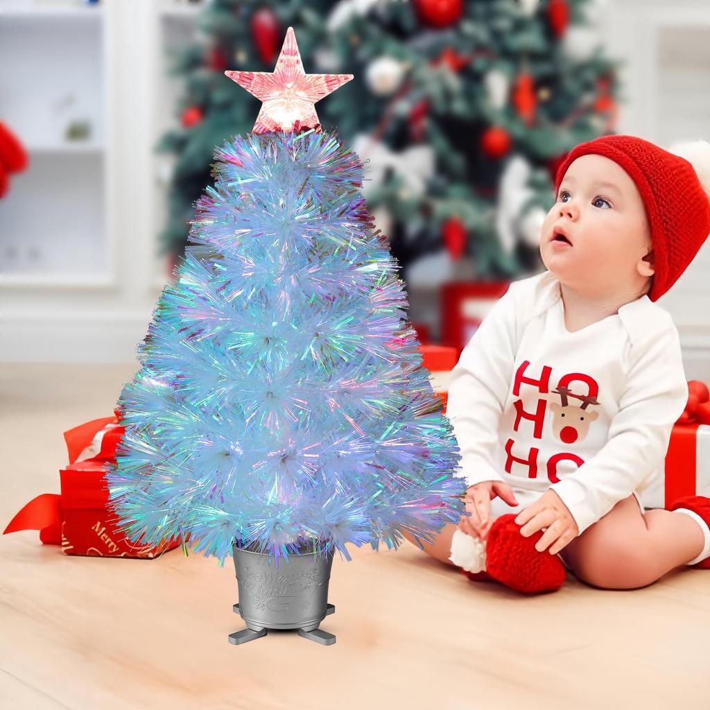 Mini Glasfaser Tischweihnachtsbaum mit transparentem Sternaufsatz YUETJIN 60 cm hoch Farbbaum