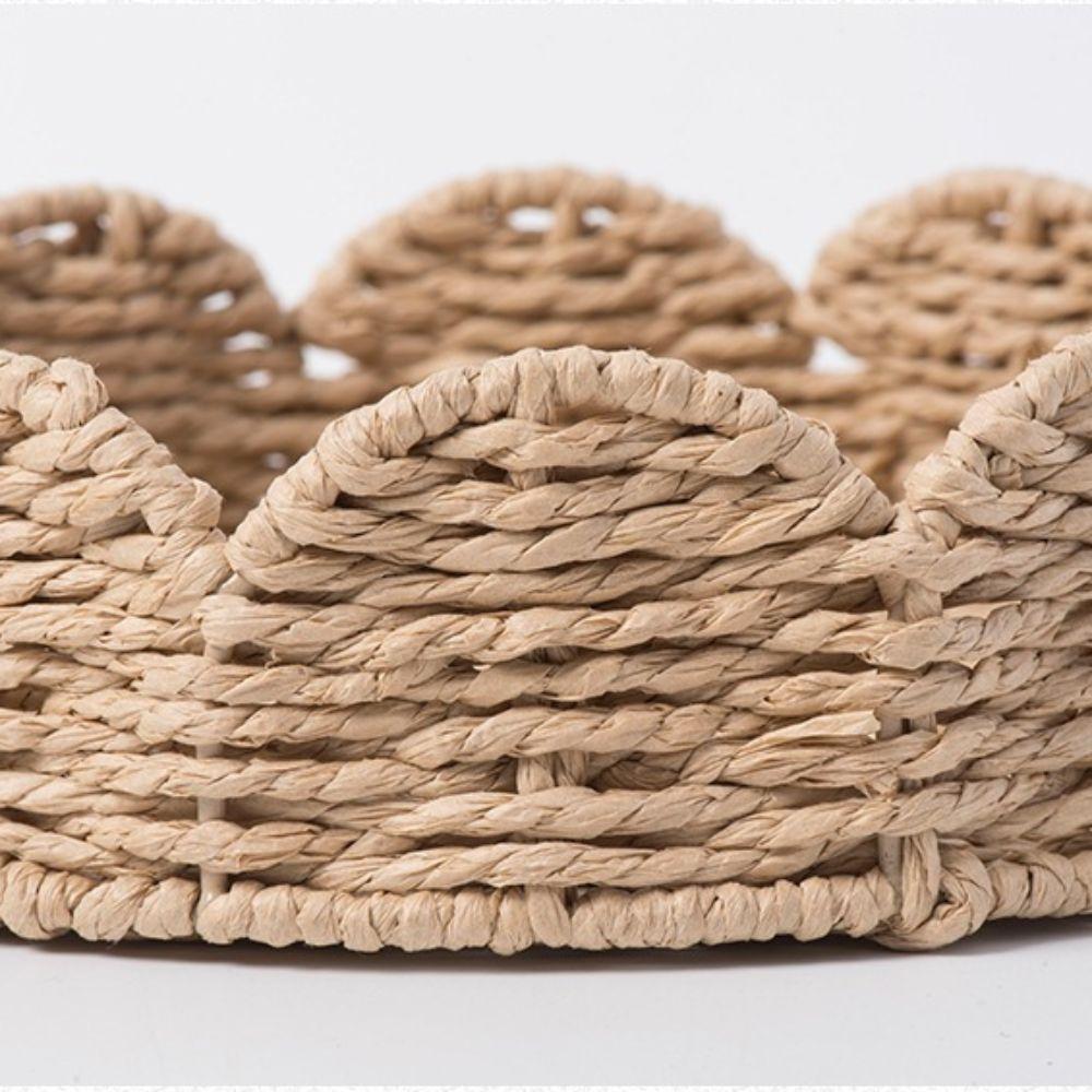 Decorative Hand Woven Basket Japanese Style Paper Rope Basket Braided Serving Tray Living Room