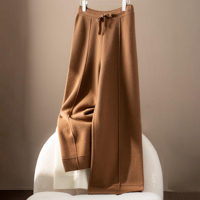 

Women s High-Waist Pure Cashmere Wide-Leg Floor-Length Pants Medium
