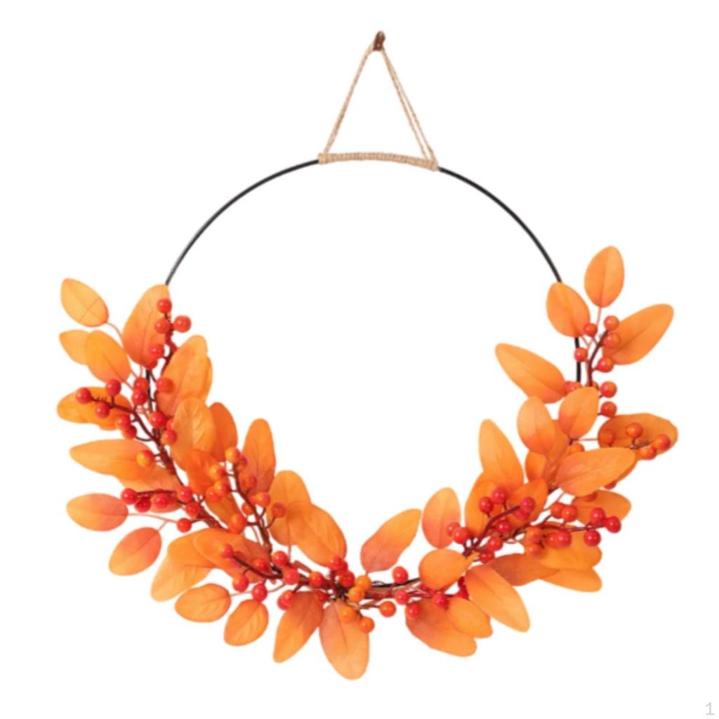 HalfWreath Artificial Wreath with Metal Hoop Seasonal Decor for Door, Thanksgiving, Entryway