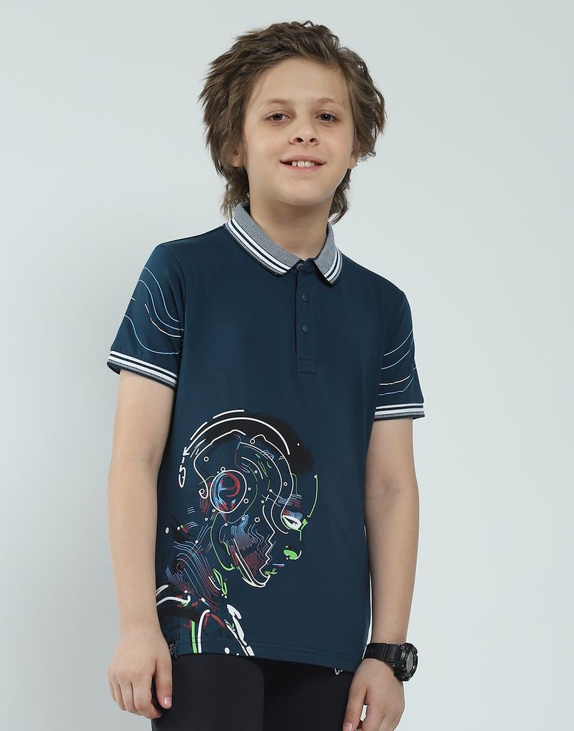 MONTE CARLO Boys's Regular Fit Printed Polo Half Sleeve T-Shirt