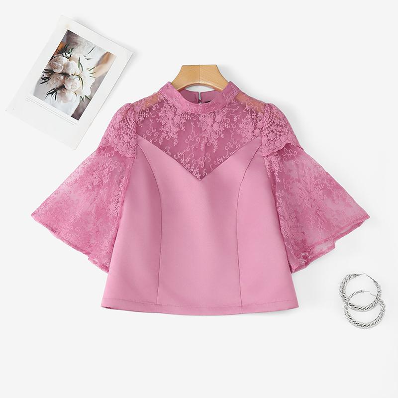 

ZANZEA Женская летняя повседневная блузка свободного кроя с кружевной отделкой и рукавом до локтя 5XL фиолетовый