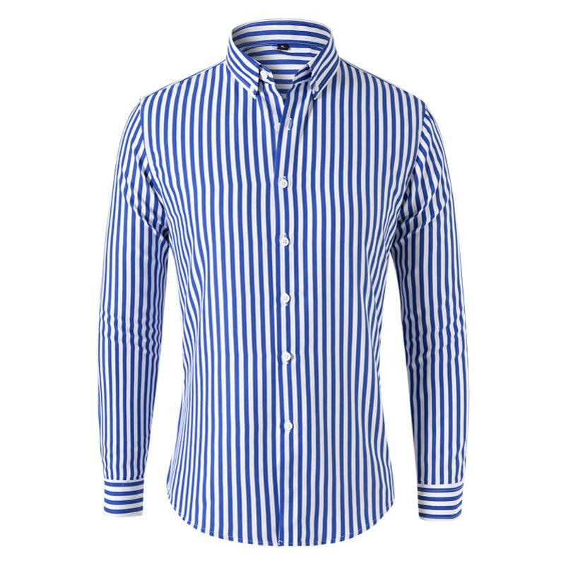 Men's Striped Long-sleeved Shirt Fashion Business Casual Slim Lapel Shirt Men