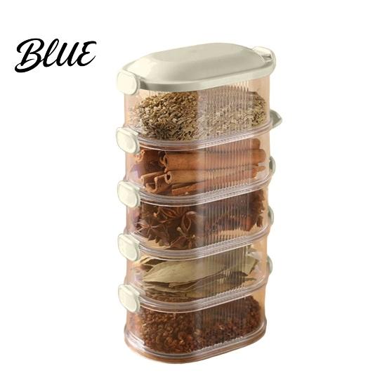 5-Tier Sealed Spice Clear Divided Airtight Seasoning Storage Boxes Organizer Stackable Pantry with Compartments