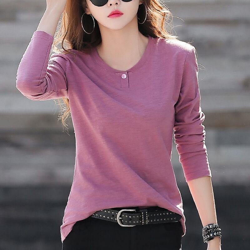 

2026 Autumn Winter Long Sleeved T-shirt for Women, Slim Fit and Versatile Base Shirt Top M фиолетовый
