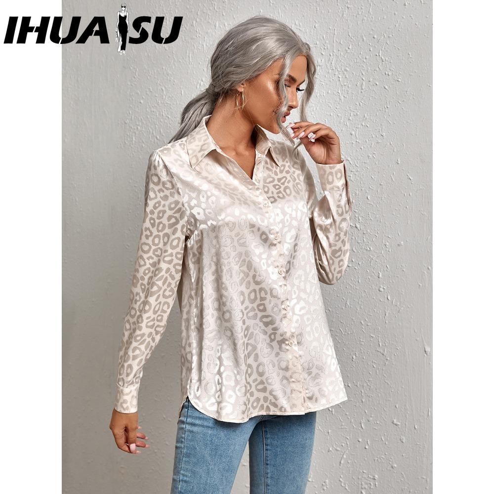 IHUASU Dámská móda Ležérní Halenky a košile s dlouhým rukávem s POLO límečkem