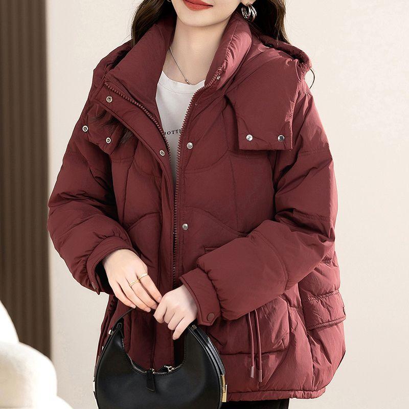 Winter Fashion Womens Down Cotton Jacket Short Loose Hooded Thick Warm Coat Korean Style Trendy