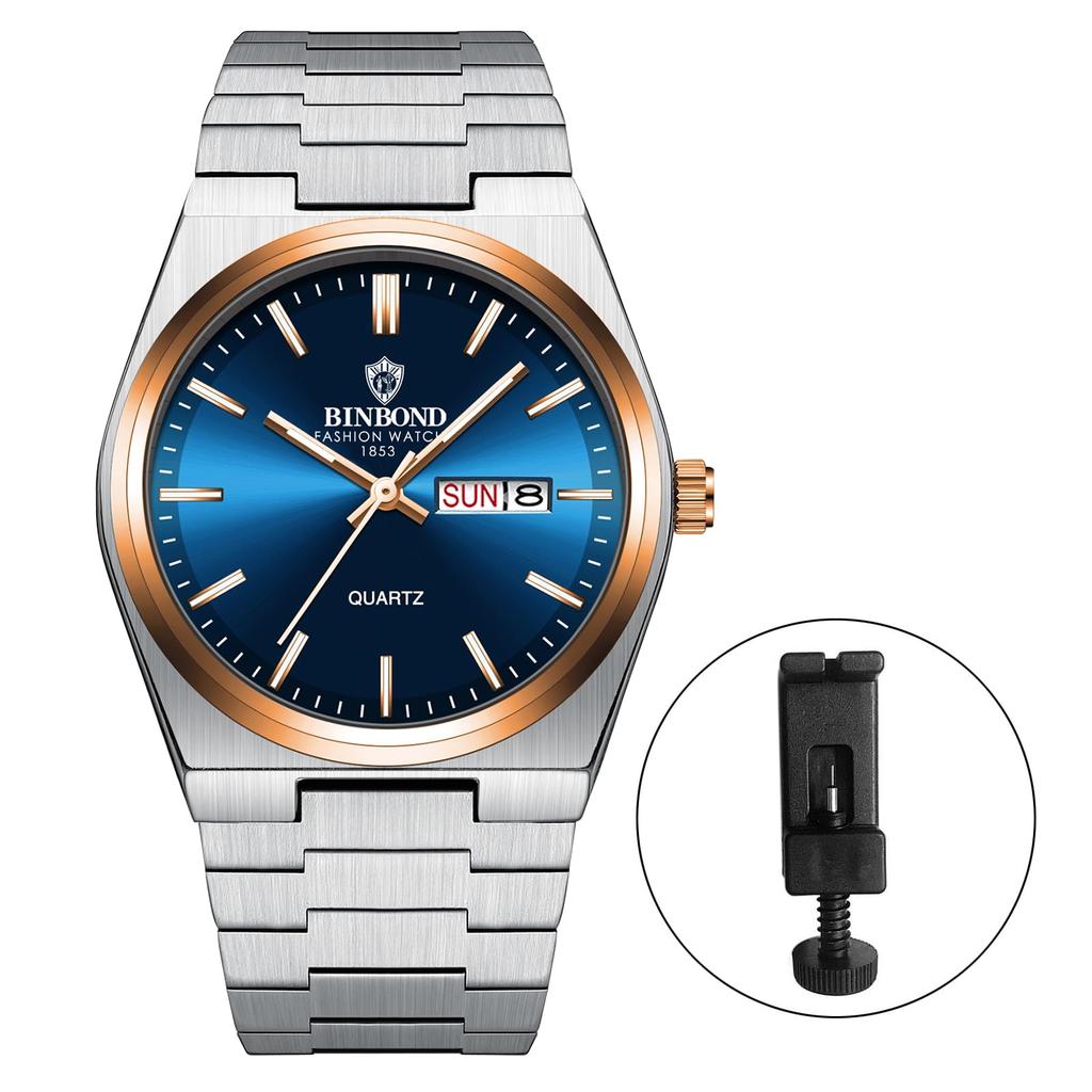 Men's Analog Watch with Stainless Steel Case, 3ATM Water Resistance, Calendar, Quartz Movement, and GoldSilver Colors - Perfect for Birthdays,