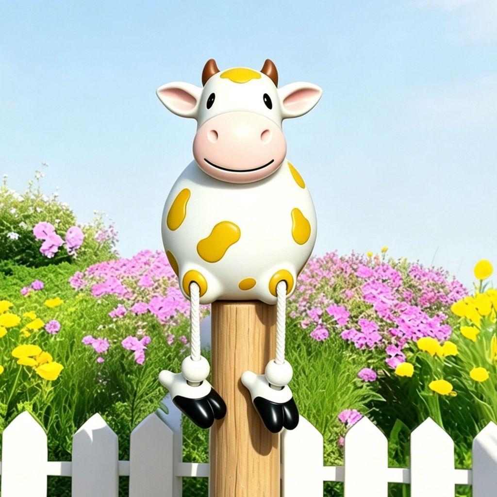 Decorazione Giardino in Resina a Forma di Mucca con Carina Statuina Appesa per Patio e Casa Regalo