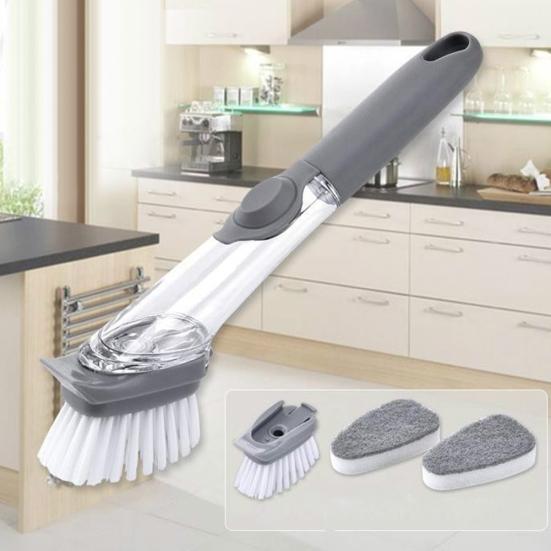

Press Type Refill Automatic Liquid Brush Dish Bowl Scrubber Sponge Cleaning Tool