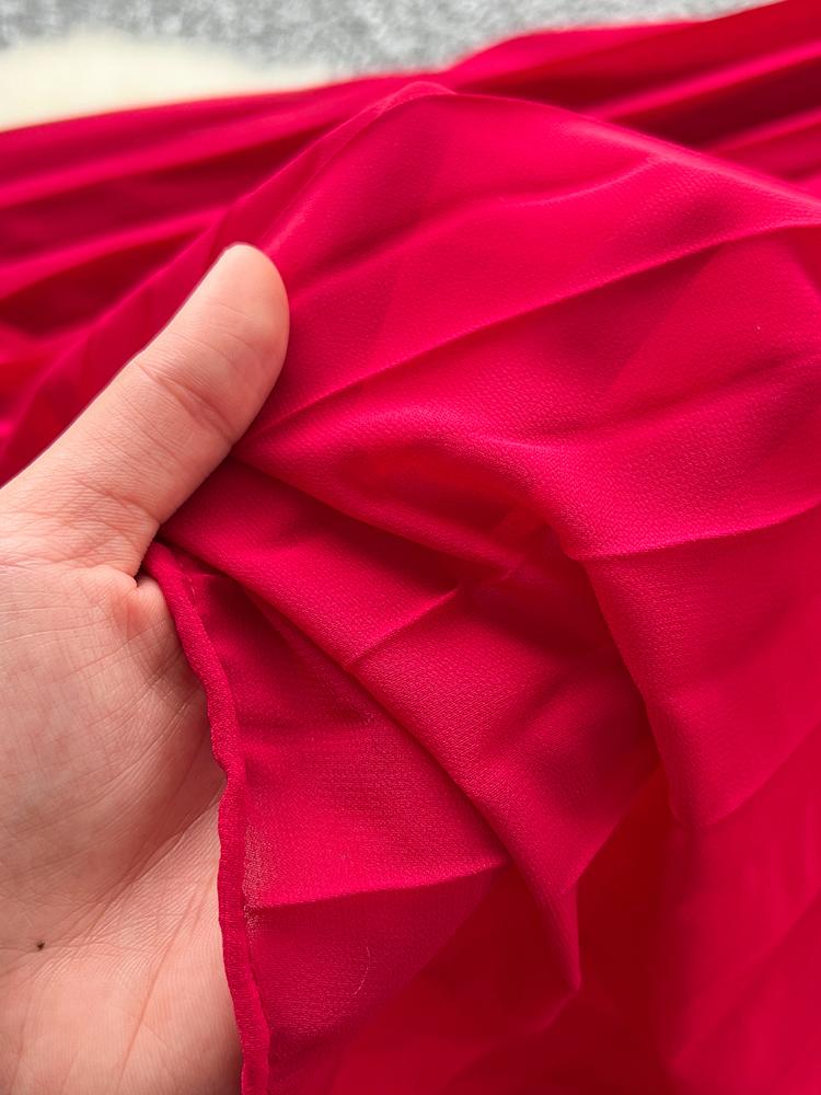 Vestido Elegante de Moda Primavera Outono para Mulheres Novo Francês Borda Cogumelo Crimpado Solto Chiffon Manga Longa Vestido Longo