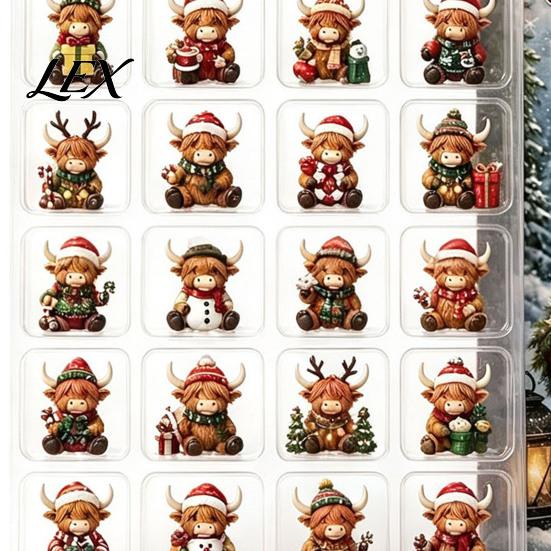 Festive Room Car Ornaments 2026 Highland Cow Christmas Advent Calendar, 24-Day Acrylic Countdown Ornament Set with Classroom Exchange Gifts