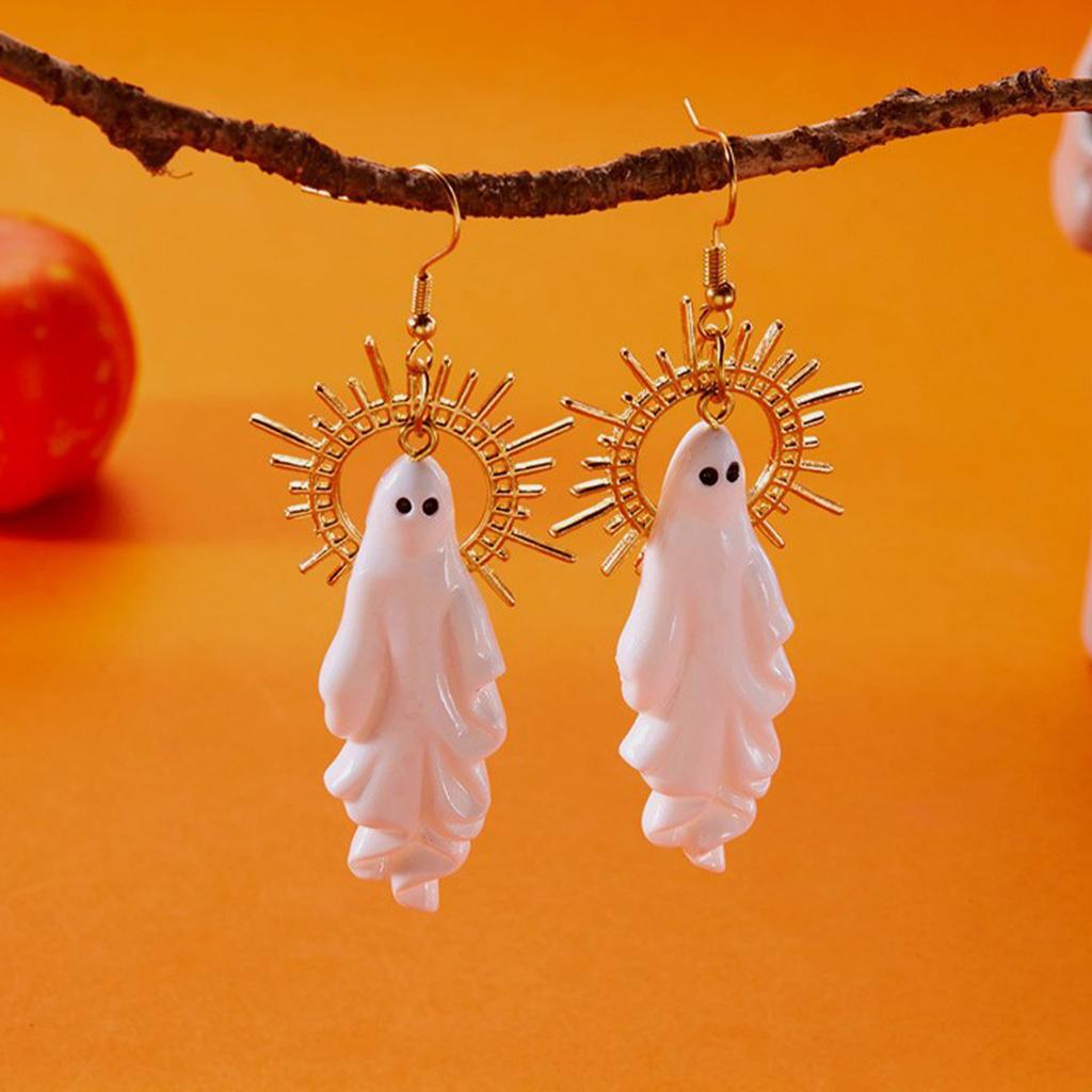 2 Paar Entzückende Halloween-Ohrringe Geister-Thema Hängeohrringe mit Legierungsdesign für Festival-Feiertagszubehör