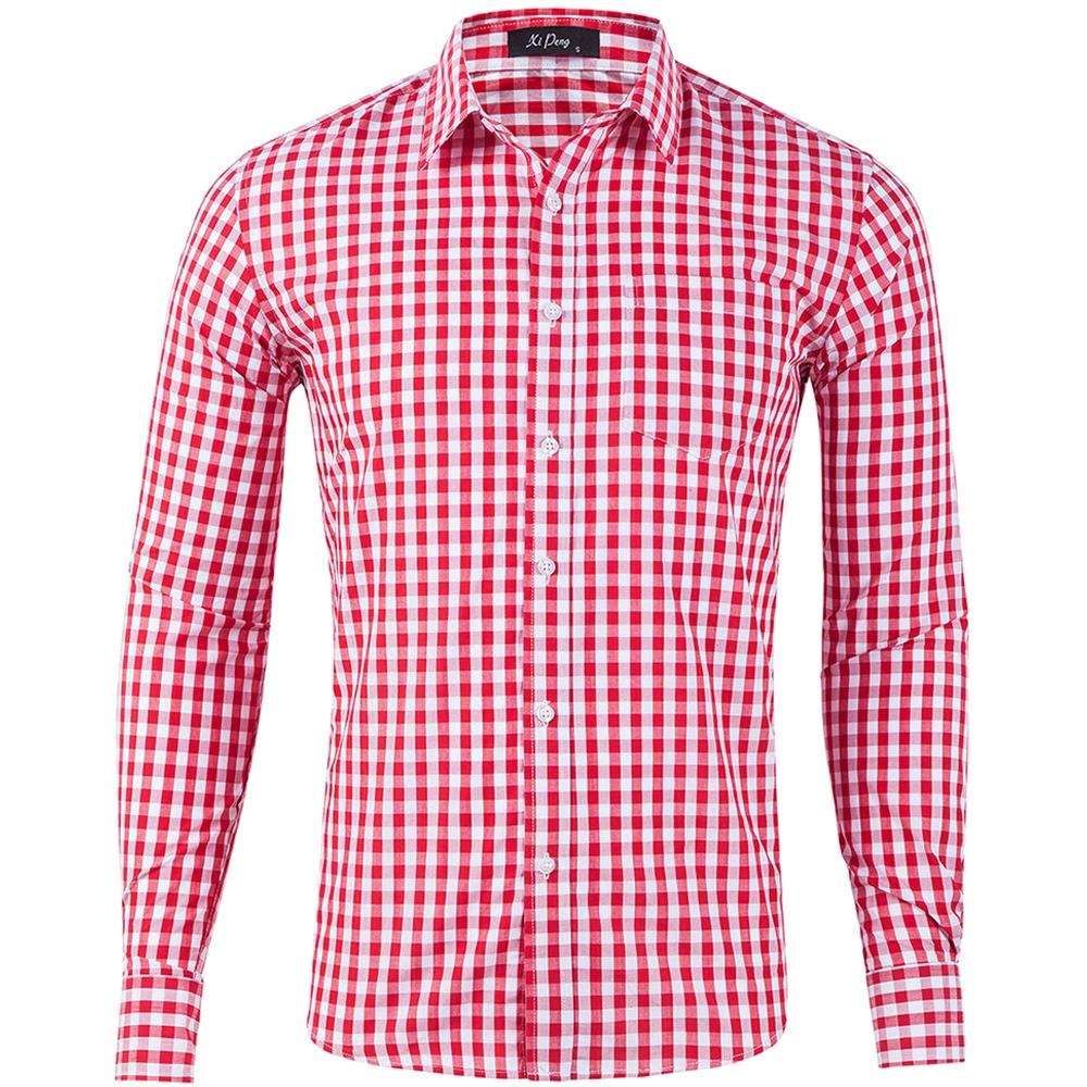 Casual Klein Geruit Strijkarm Shirt Grote Maat Lange Mouw Herenshirt Herenshirt
