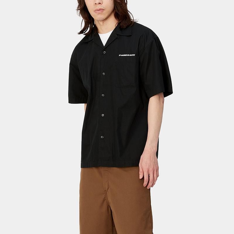 Carhartt WIP Loose Fit Button Cuban Collar Short Sleeve Shirt Men Shirts Black I033026-0D2-XX