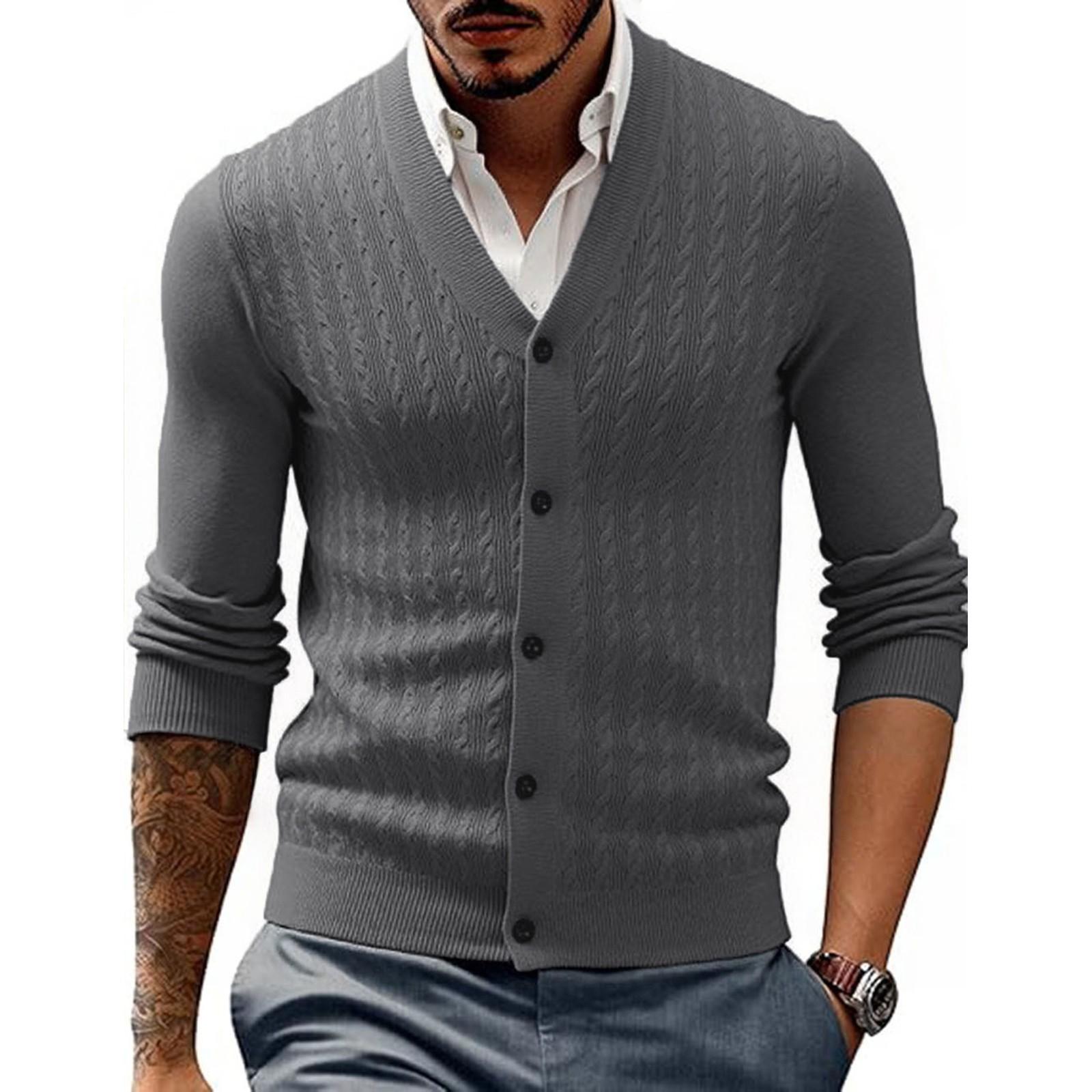 

Мужской однотонный вязаный свитер с воротником-стойкой, стильный и повседневный кардиган M