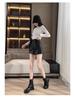 High-Waisted Leather Shorts for Women - 2026 New Style A-Line Slim Fit PU Wide-Leg Bootcut (Autumn/Winter) In Black