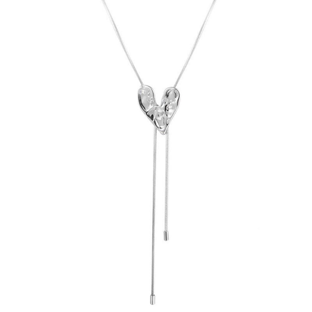 Irregular Design Love Tassel Necklace Charm Jewelry Adjustable Length Snake Chain Necklace Temperament Style Heart Necklace