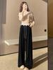 High-Waisted Sweet Lace Patchwork Wide-Leg Pants for Women - Loose-Fit Drawstring Trousers for Spring & Autumn
