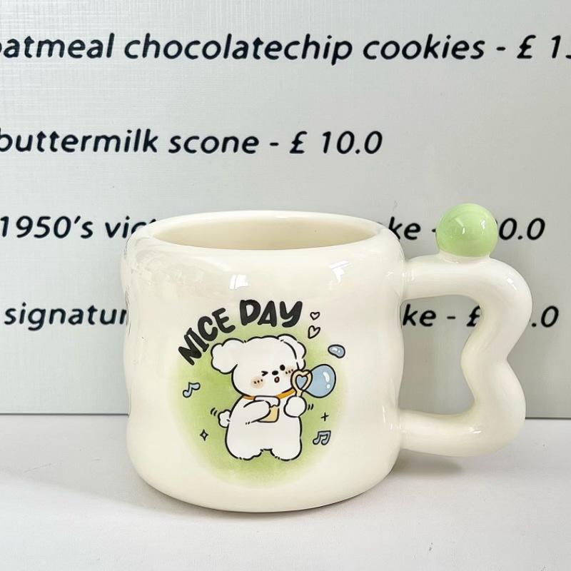 

High value line puppy straw cup girl cute ceramic mug with lid couple water cup birthday gift 301-400ml