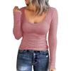 Women's Autumn And Winter Slim Bottom T-shirt Fashion Casual Solid Color U Neck Pullover Long Sleeve Top