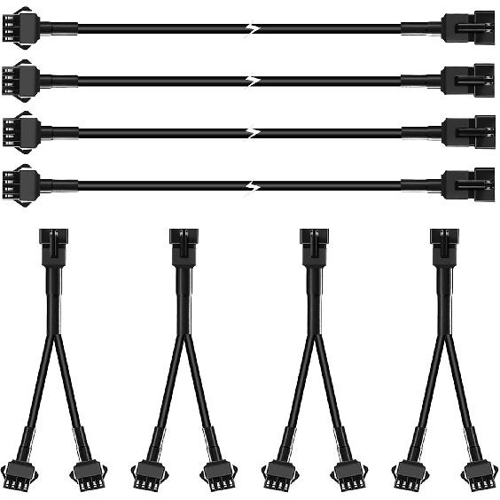 4PCS 40 Inch 4Pin Extension Cords And 4PCS 2-Way Splitters For LED Motorcycle ATV Trikes Golf Car Light Multi-Color Neon Strip Trucks Rock Lights