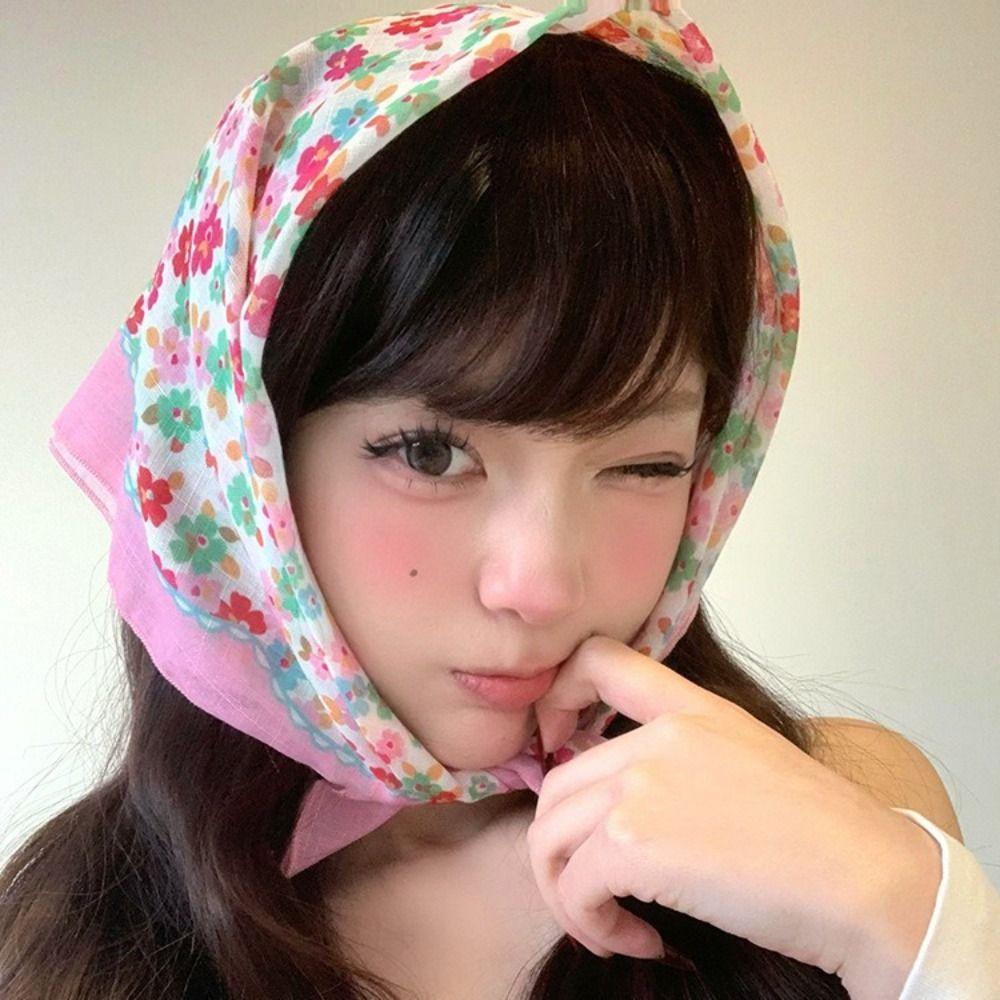 

Breathable Tie Straps Turban Sun Protection Hair Band New Women Square Headscarf Spring and Summer E