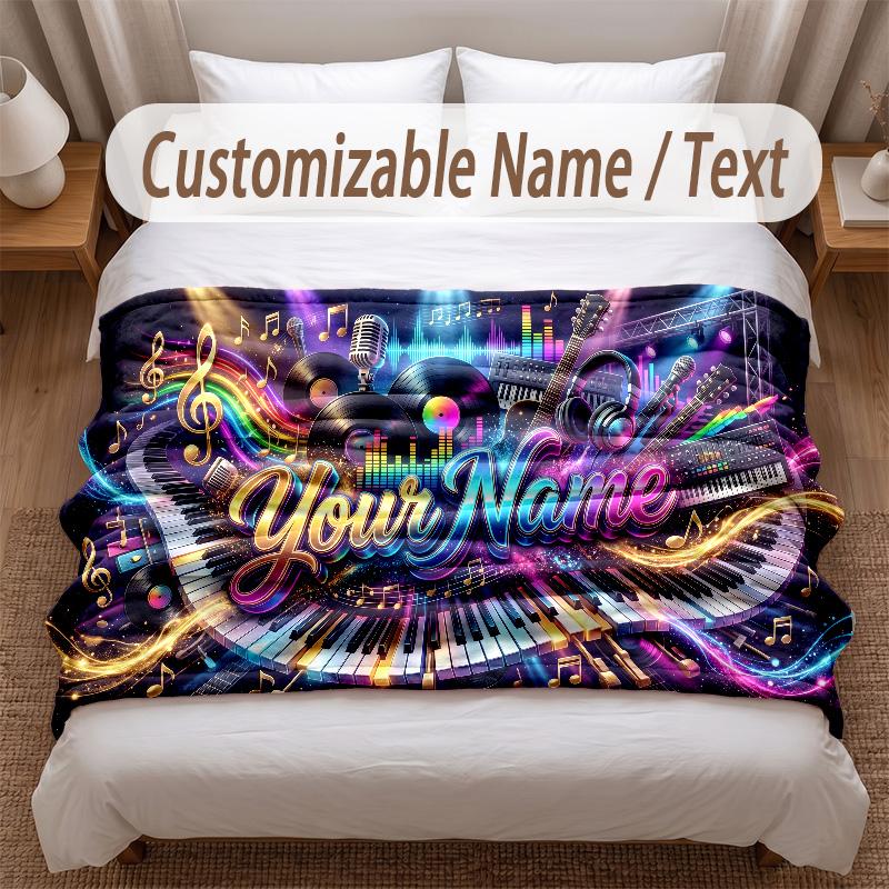 Music General Theme Soft Blanket Personalized Custom Name Text Print Warm Blanket Home Sofa Bedroom Decor