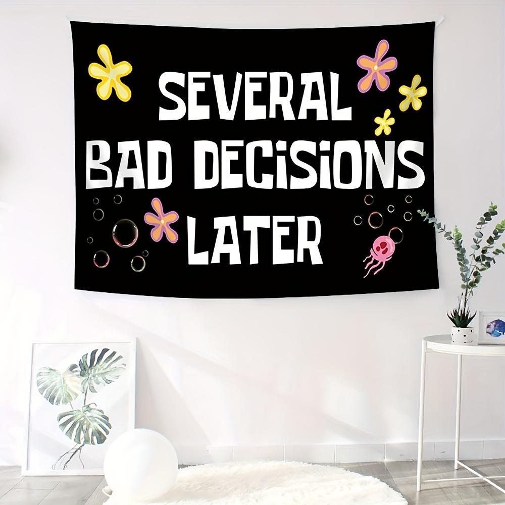 VIKAMA Several Bad Decisions Later Floral Tapestry Black Boho Wall Hanging with Cute Flowers for Bedroom Dorm Decor