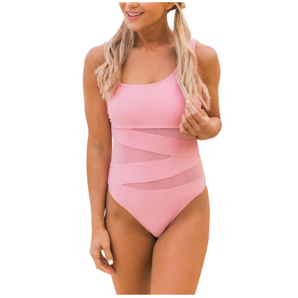 Women's Fashion Splicing Mesh Spaghetti Straps Bikini Swimsuit With Slanted Shoulder