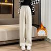 2025 New Fleece-Lined Thick Wide-Leg Straight Pants - Plus Size, Slimming, Casual Sportswear for Autumn/Winter