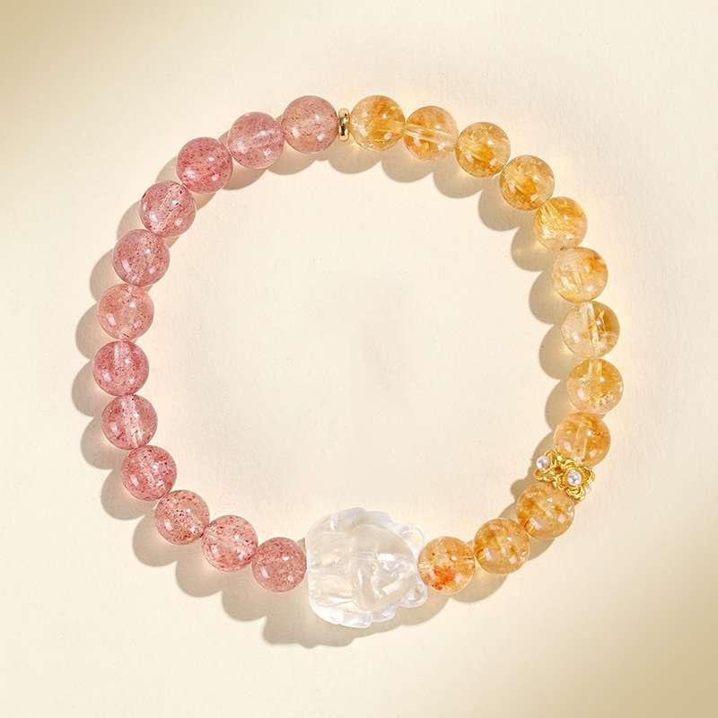 

Натуральный клубничный кристалл агат браслет из бусин с головой льва модный ретро простой браслет легкая роскошь высококлассные украшения женщины