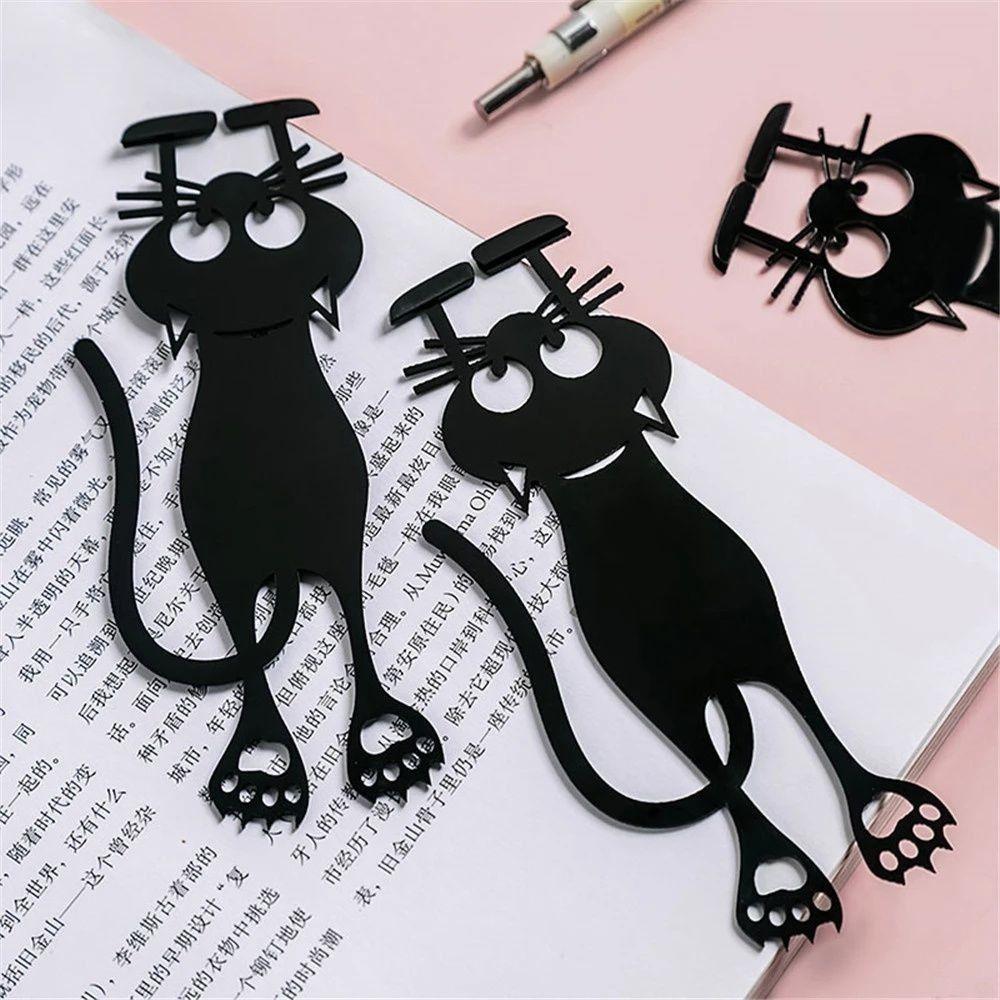 Hollowed-out Acrylic Black Kitten Bookmarks Cartoon Book Folder Cute Book Clip for Reading Lovers