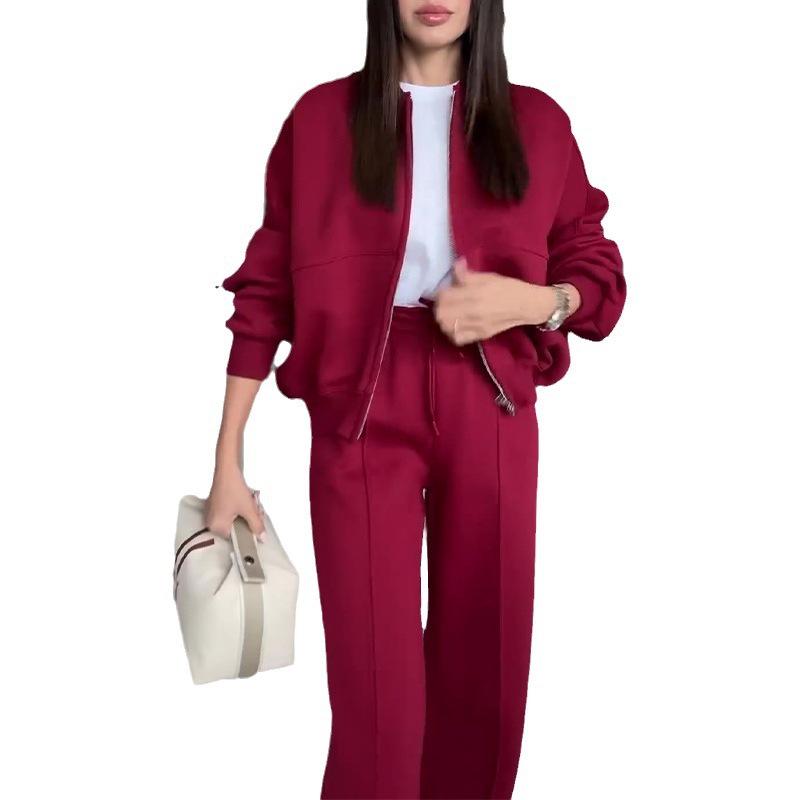 2024 Spring Crew Neck Fashion Sweatshirt Jacket with Casual Straight-Leg Pants